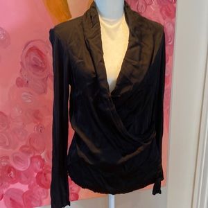 Black long sleeved tee by velvet by graham and spencer crossover low neckline